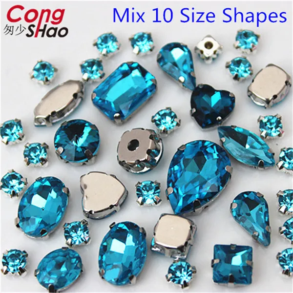 Sky Blue Cong Шао 50 шт./упак. Блестящие кристаллы пришить стразы с когтями "сделай сам" разноцветное платье для маленьких детей; камней смесь Форма Стекло для одежды CS1000 - Цвет: Sky Blue