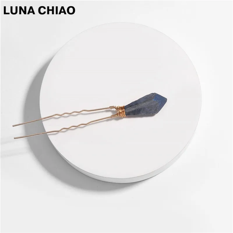 LUNA CHIAO, модные аксессуары для волос, натуральный кварцевый камень, Ювелирное Украшение, шпильки для волос, модные женские палочки для волос - Окраска металла: Smoke Blue