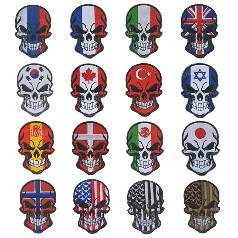 Дания Италии Канады, Норвегии, России, США Германия Словакия Чехия Словакия Румыния Национальный Флаг Молон ценник на основе технологии и вышивкой «череп» для патчи