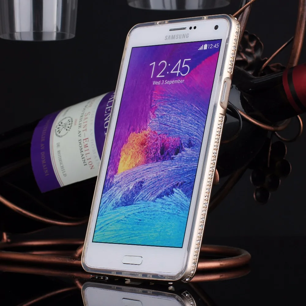 Для Samsung Galaxy Note 4 Блеск Bling Diamond Алюминиевая Рама Прозрачный Чехол ТПУ Мобильный