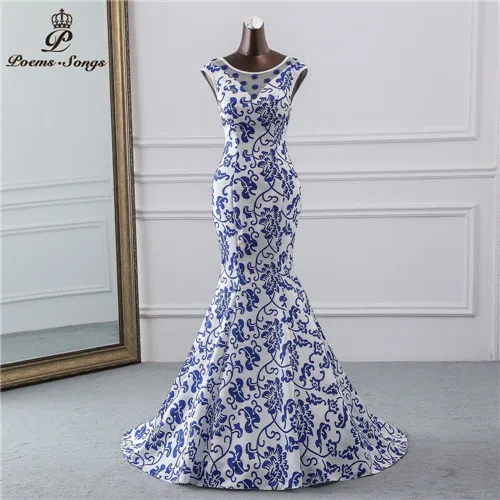 Color As Picture Poems Songs China evening dress blue flower elegant party dress mermaid dress evening gown robe longue soiree - Цвет: Color As Picture