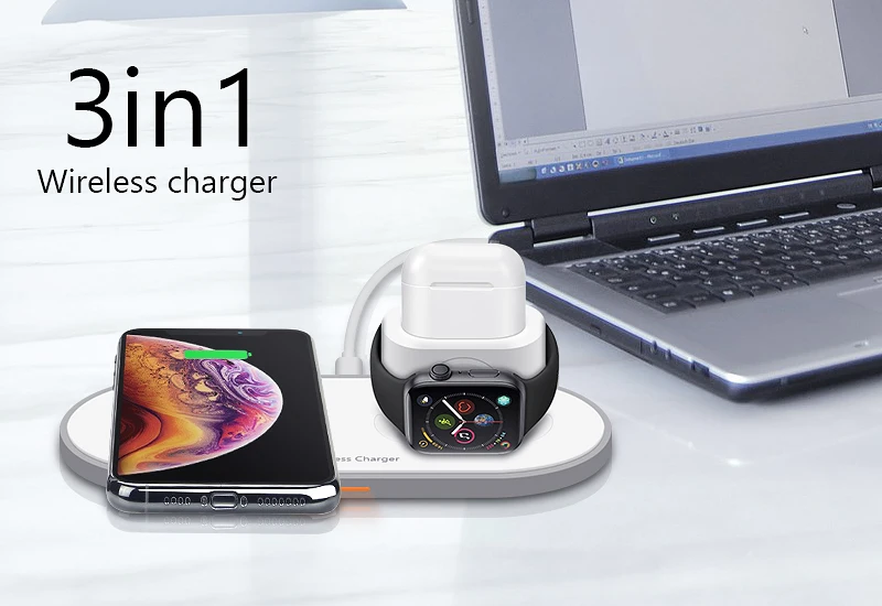 VVKing Wireless Charger For iPhone X XS MAX XR Fast Wireless Full load 3 in 1 Charging Pad for Airpods Apple Watch 5 4 3 2
