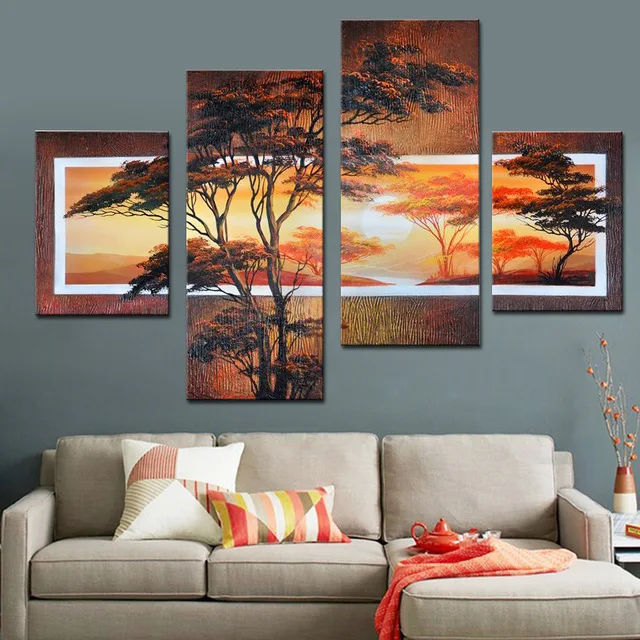 Modern Exquisite Decorative Pictures for Wall Hand Painted Oil Paintings Art and Craft Bedroom Decor Marvelous 4 Pieces Set | Дом и сад