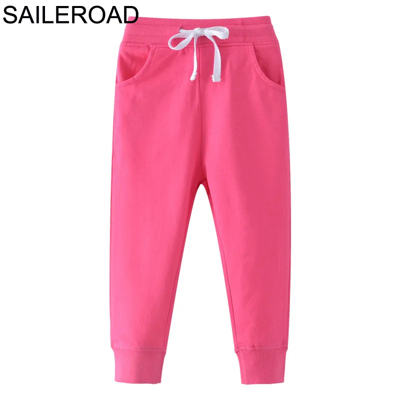 SAILEROAD Solid Boy Длинные брюки для детей Спортивные штаны Осень Дети Спортивные брюки Хлопок Девочки Карманы для детской одеж - Цвет: 7001 dark pink