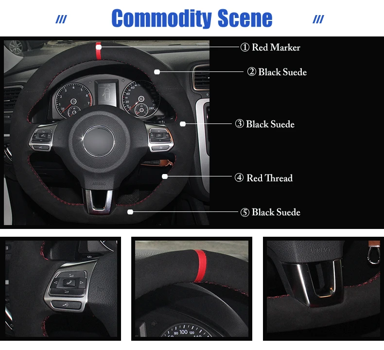 Черная замша рулевого колеса автомобиля крышки для Volkswagen Golf 6 GTI MK6 VW Polo GT Scirocco R Passat CC R-Line 2010