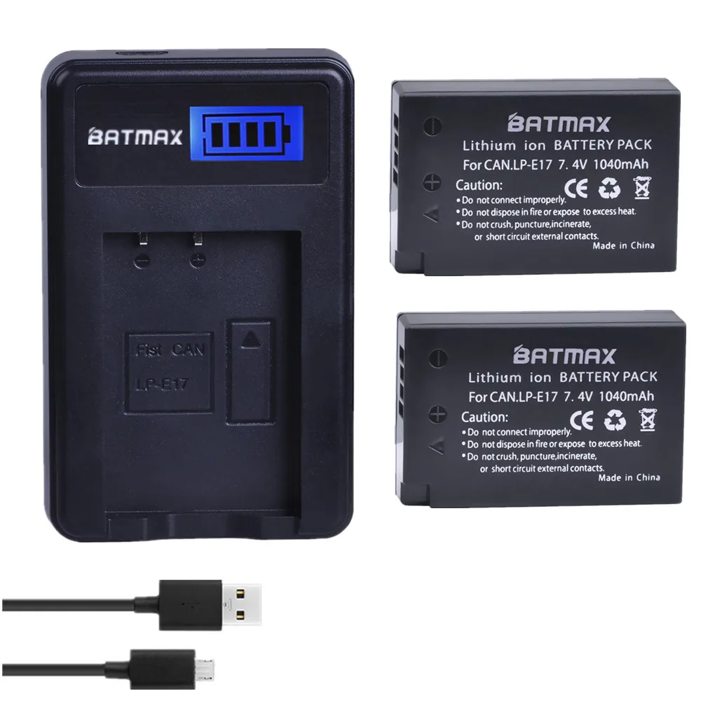 

Batmax 2pc LP-E17 LPE17 LP E17 Battery+LCD USB Charger for Canon EOS T6i 750D T6s 760D 800D M3 M5 8000D Kissx8i Cameras