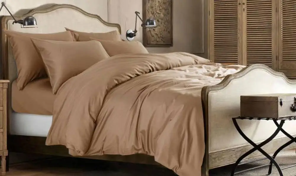 Brown Египетский хлопок 1000 TC queen King size Белый Серебристый Бежевый Цвет простыня пододеяльник 4 шт. набор на заказ - Цвет: Brown