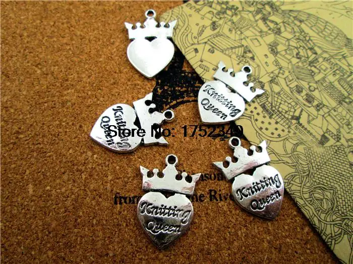 15 шт -- Вязание королевы амулеты Античные тибетские серебряные тона 26x18мм |