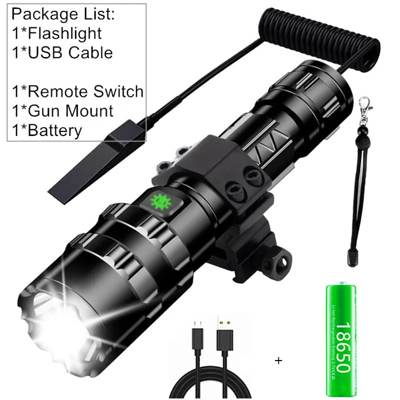 Package F 65000Lums профессиональный светодиодный фонарь для охоты, тактический фонарь для скаута, фонарь L2, USB Перезаряжаемый светодиодный водонепроницаемый фонарь для рыбалки - Испускаемый цвет: Package F
