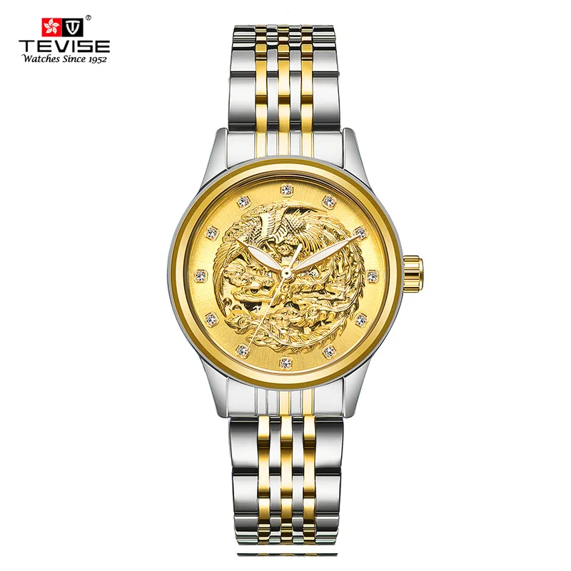 Tevise 2017 новые женские модные роскошные механические часы с бриллиантами золотые