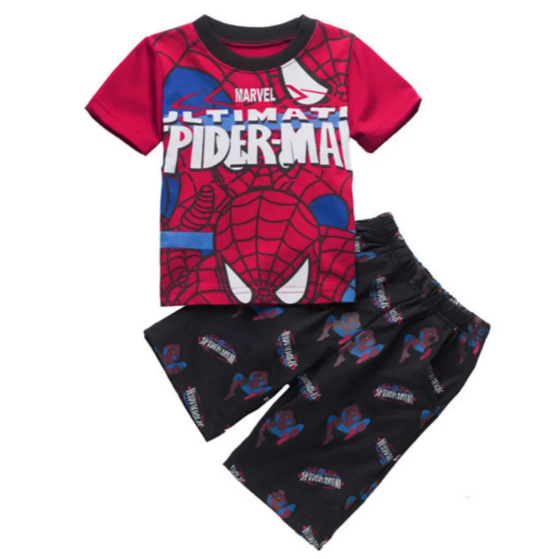 Red Spiderman 102 Детские пижамные комплекты Одежда для маленьких мальчиков и девочек милые пижамы с рисунком снов для маленьких мальчиков, хлопковая футболка с короткими рукавами и рисунком+ штаны комплекты из 2 предметов - Цвет: Red Spiderman 102