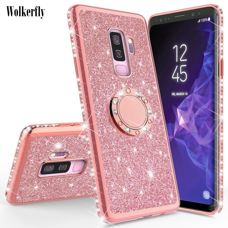 Блестящий Алмазный чехол для samsung Galaxy S10 S9 S8 J4 J6 плюс J8 A7 A50 A70 A60 A30 M30 Note 9 8 3D стенд держатель чехол