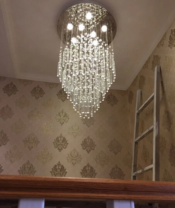 Роскошная дуплексная напольная лестница вращающаяся длинная хрустальная люстра