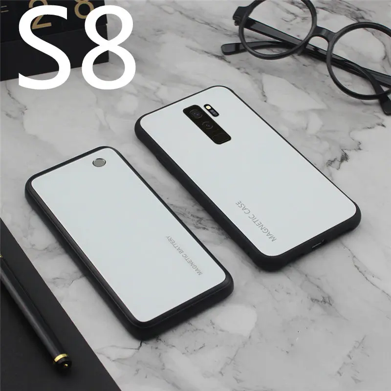 S8-White Тонкий градиентный магнитный беспроводной Чехол для зарядного устройства из закаленного стекла для samsung Galaxy S8 S9 Plus power Bank чехол для зарядки аккумулятора - Цвет: S8-White
