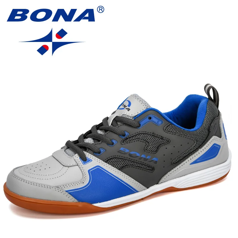 Light gray R blue BONA новые дизайнерские мужские футбольные бутсы, уличные тренировочные бутсы, мужские спортивные кроссовки, спортивная обувь, мужская кожаная комфортная обувь - Цвет: Light gray R blue