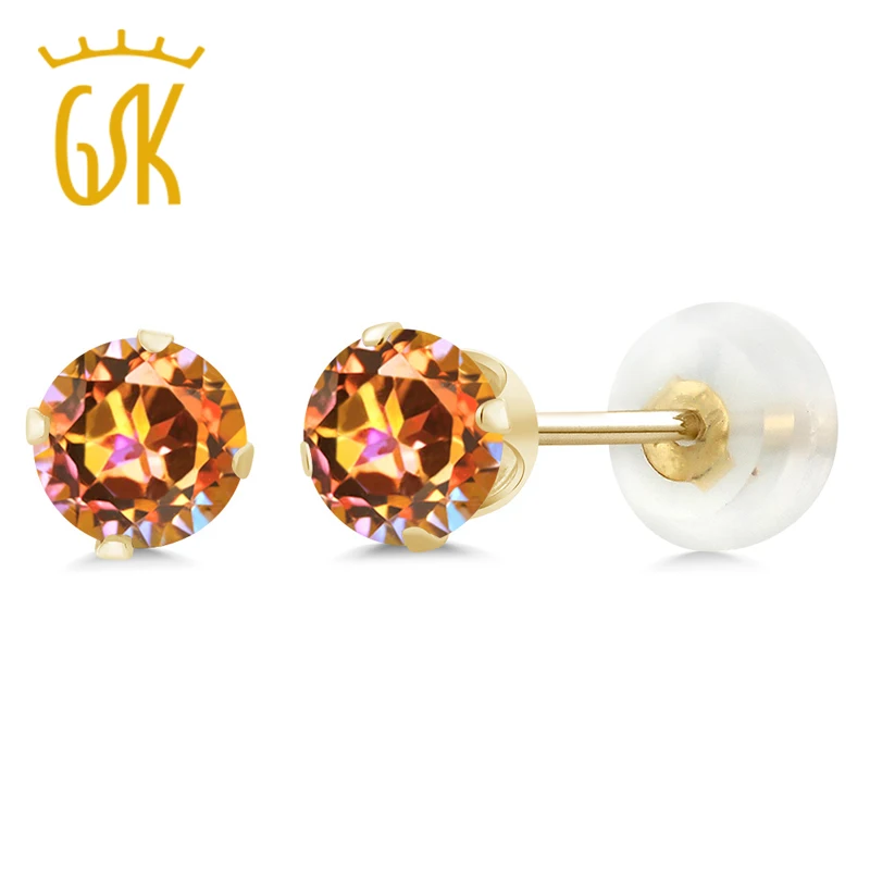 GemStoneKing 1 10 Ct круглые 5 мм натуральный волнующий Мистический топаз серьги гвоздики