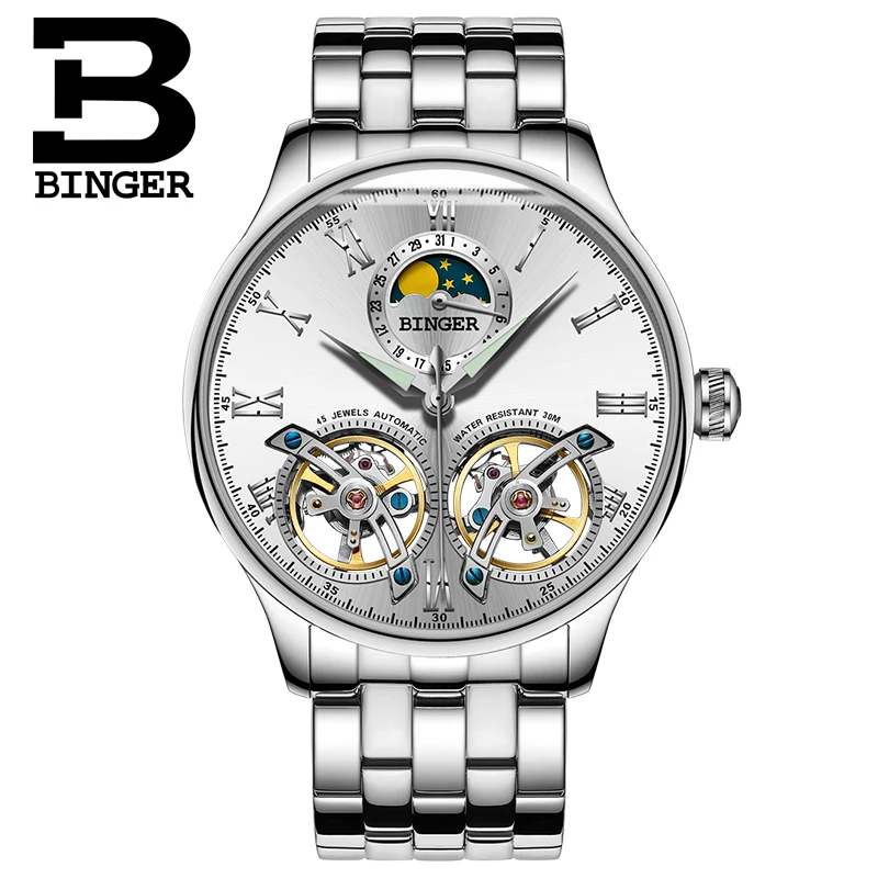 Модные Дизайн двойной Турбийон роскошные Для мужчин Watch automatic механические часы