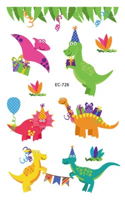 Tattoo Sticker EC726 28 стилей, 1 шт., одноразовые тату-Стикеры, динозавры, вечерние, декоративные, для малышей, динозавры, для дня рождения, для вечеринок, временные, вечерние, для динозавров, Q - Цвет: Tattoo Sticker EC726