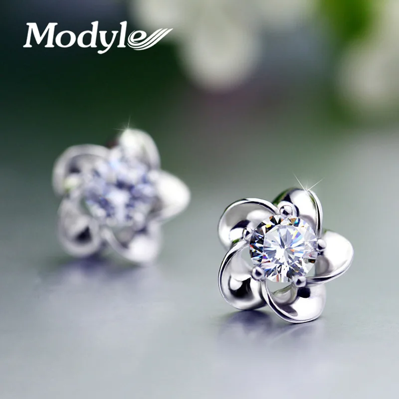 Свадебные ювелирные изделия женские серьги Bijoux серебряного цвета циркон эмаль цветок серьги - Окраска металла: White