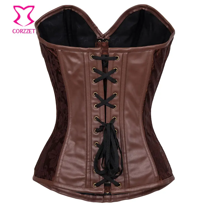 Коричневый винтажный корсет и бюстье готический со стальными косточками одежда