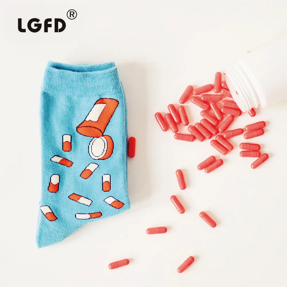 

2022 LGFDS12 women men PILLS sewing Breathable grid square cotton Crew Socks