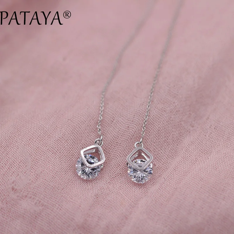 PATAYA, Новое поступление, длинные серьги из настоящего белого золота, модные ювелирные изделия, натуральный циркон, висячие серьги, женские классические ювелирные изделия для помолвки