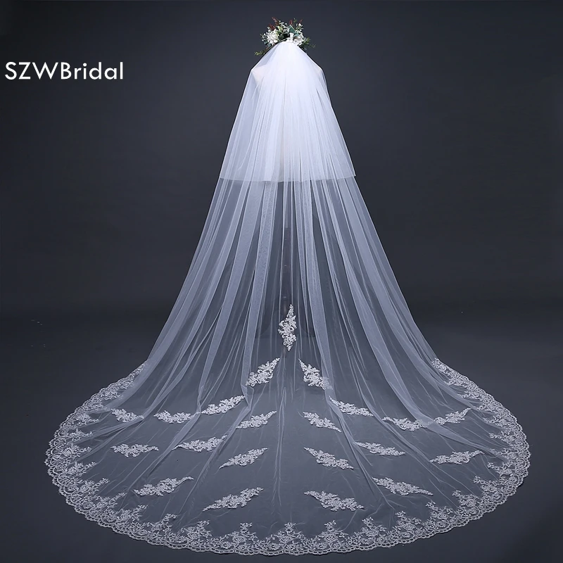 Casamento White wedding veil Long Lace Edge Bridal Veil with Comb Wedding Accessories Bride Mantilla 2022 |