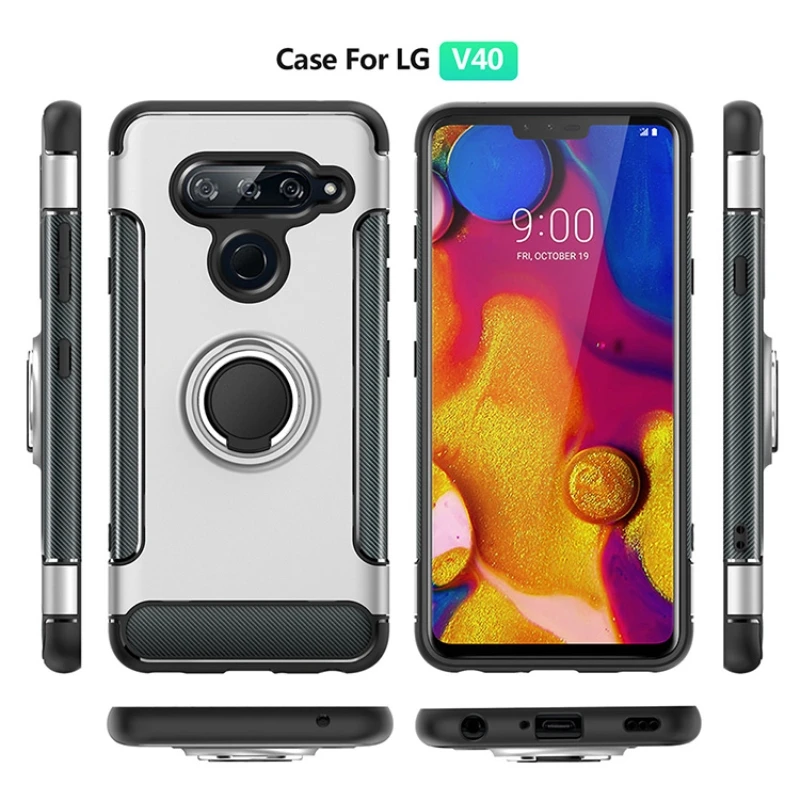 Чехол для LG V40 ThinQ армированный чехол-накладка полная защита кольцо магнетизм держатель Телефон задняя оболочка СПС LG V40 ThinQ Coque Funda 6,2"
