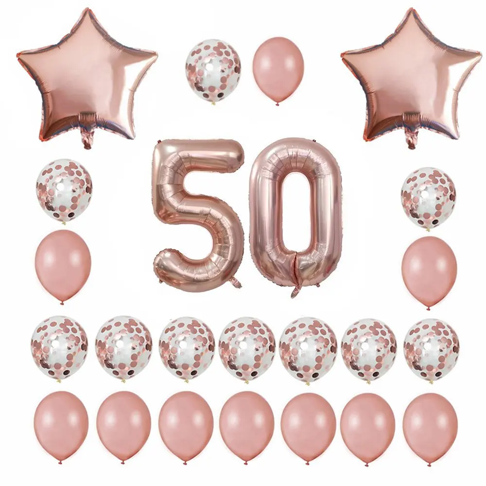 Rosegold 50 Set 24 шт 1st 18 25 30 50th день рождения звезда розового золота конфетти гелий 40 дюймов номер фольги шары украшения юбилей шары - Цвет: Rosegold 50 Set