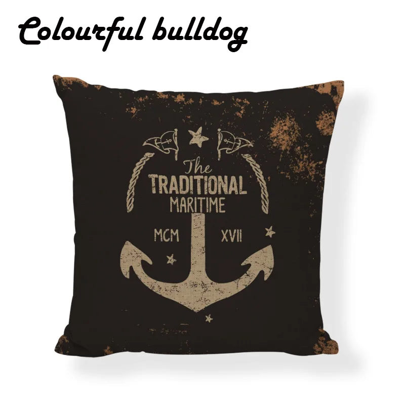 Retro Shabby Marine Series Anchor Toss Cushion Cover Sugar Skull Seafood Menu Nautical Home Sofa Decor Throw Pillowcase | Дом и сад