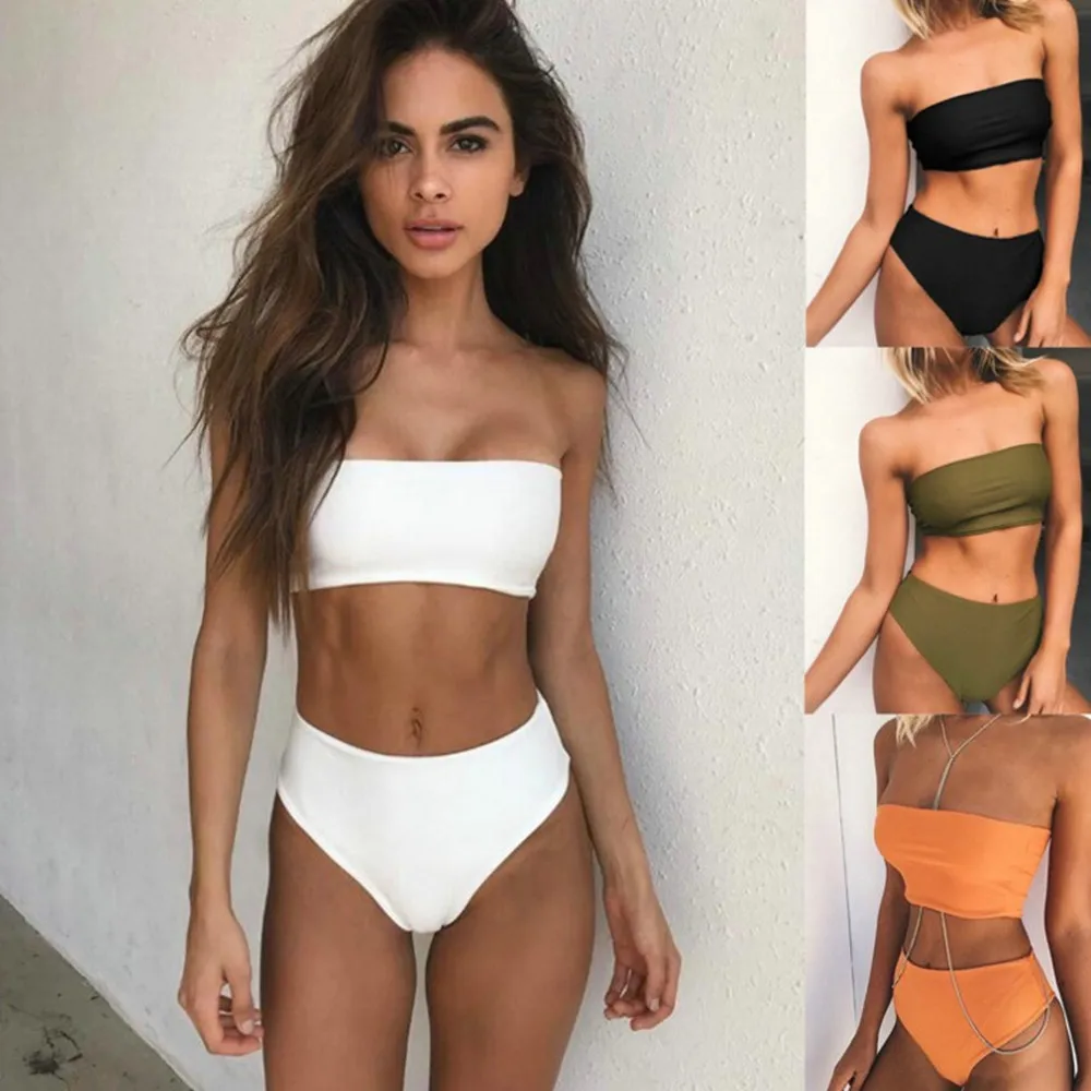 

QIANG YI 2018 Summer Style Bandeau Strapless Push Up Sexy Bikini Set Women Swimwear Swimsuit Bathing Suit Brazilian Beach Wear