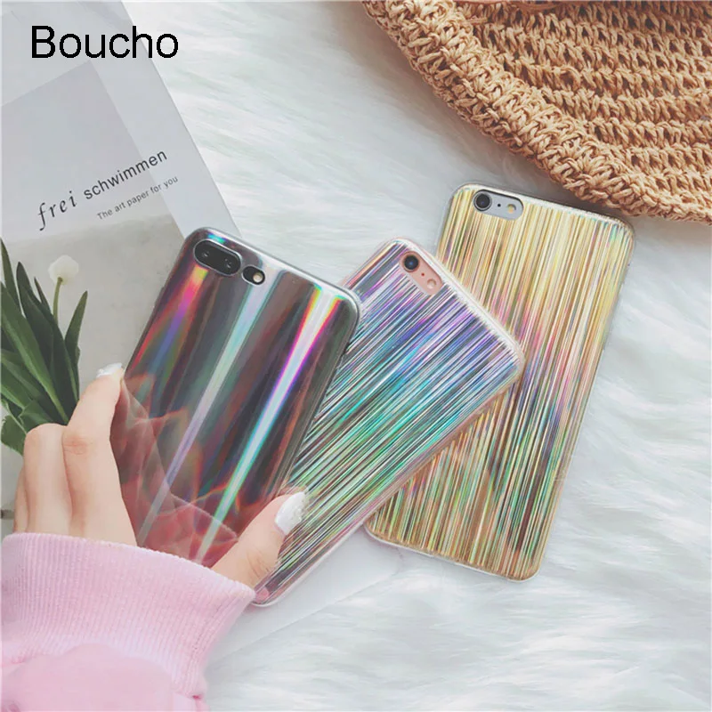 Цветной чехол Boucho с лазером для iphone X 6/7/8 plus веселые радужные блестящие Чехлы 6 6s 7 8
