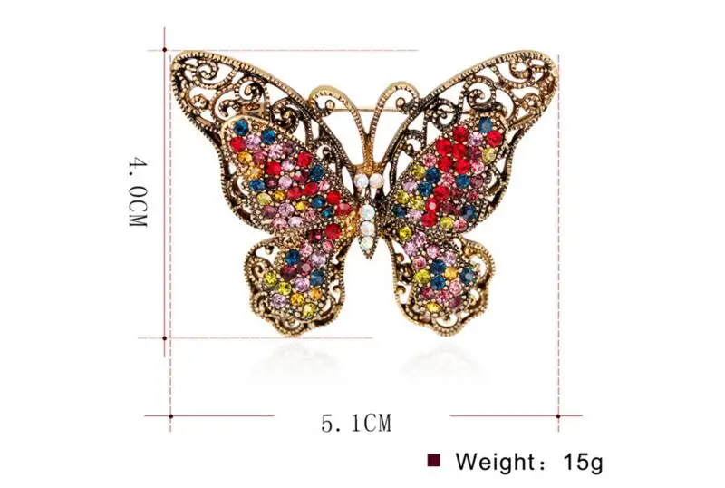 Tengmaxi Винтаж Дизайн Шинни Кристалл Rhinestone Бабочка Броши для женское платье Шарф