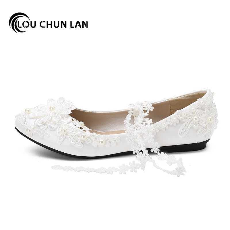 Взрослые Туфли Без каблука белый цвет на шнуровке платье подружки невесты обувь