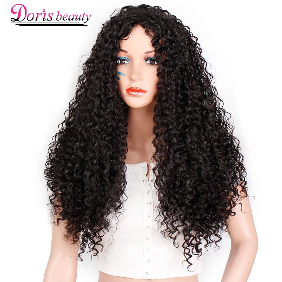 Doris beauty Ombre длинный афро кудрявый парик синтетические парики для женщин Черный Красный Африканская прическа натуральный термостойкий
