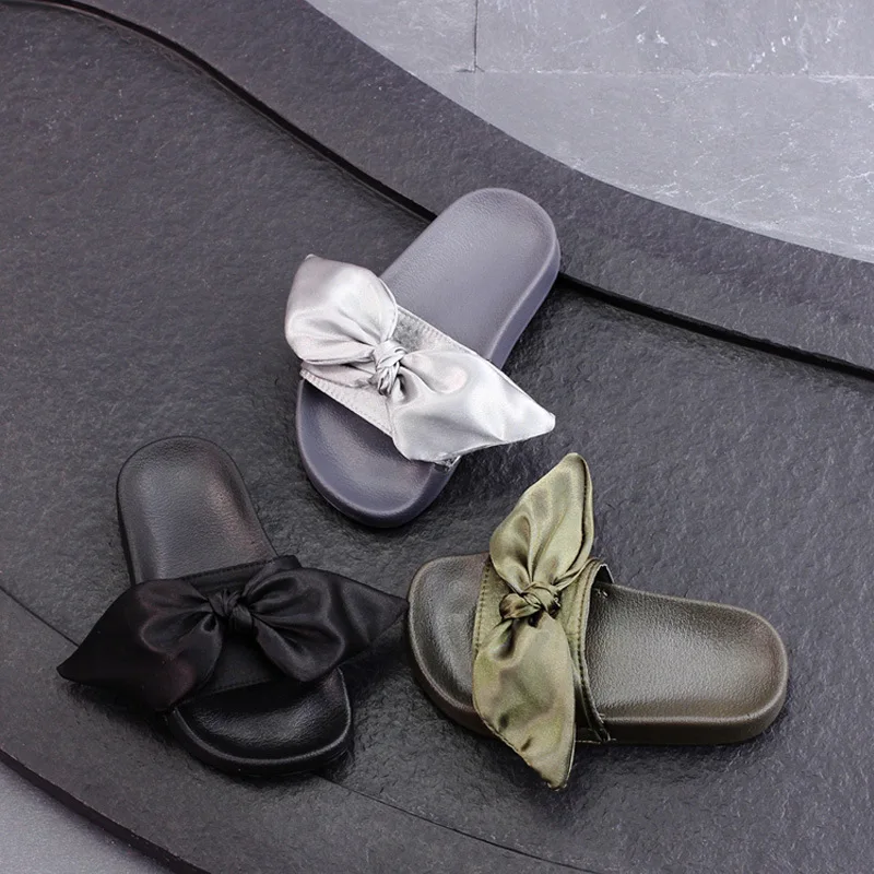 Ботинки для мамы и дочки шелковые шлепанцы с бантом|girls beach slippers|girl indoor shoekids girl