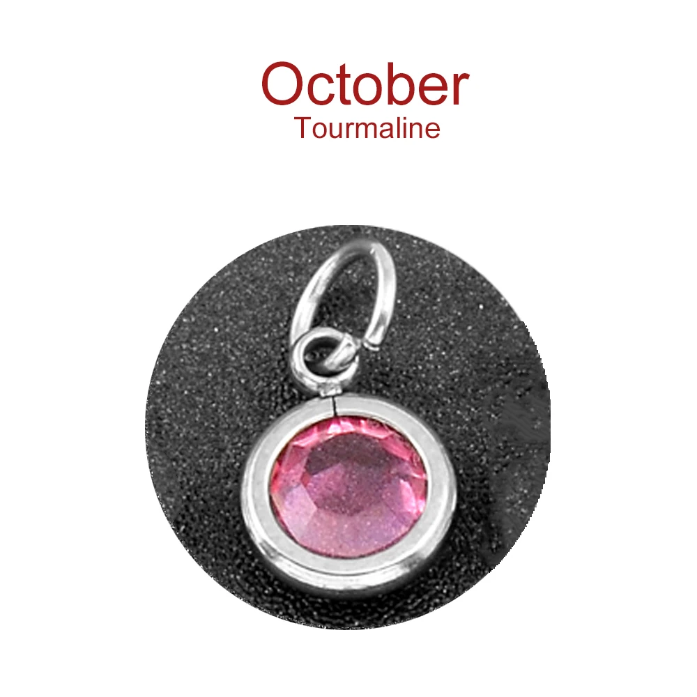 October Высокое качество, 12 шт./лот, смешанный камень, шарм, 7 мм, для Diy, персонализированное ожерелье и браслет, нержавеющая сталь, Созвездие камня - Окраска металла: October
