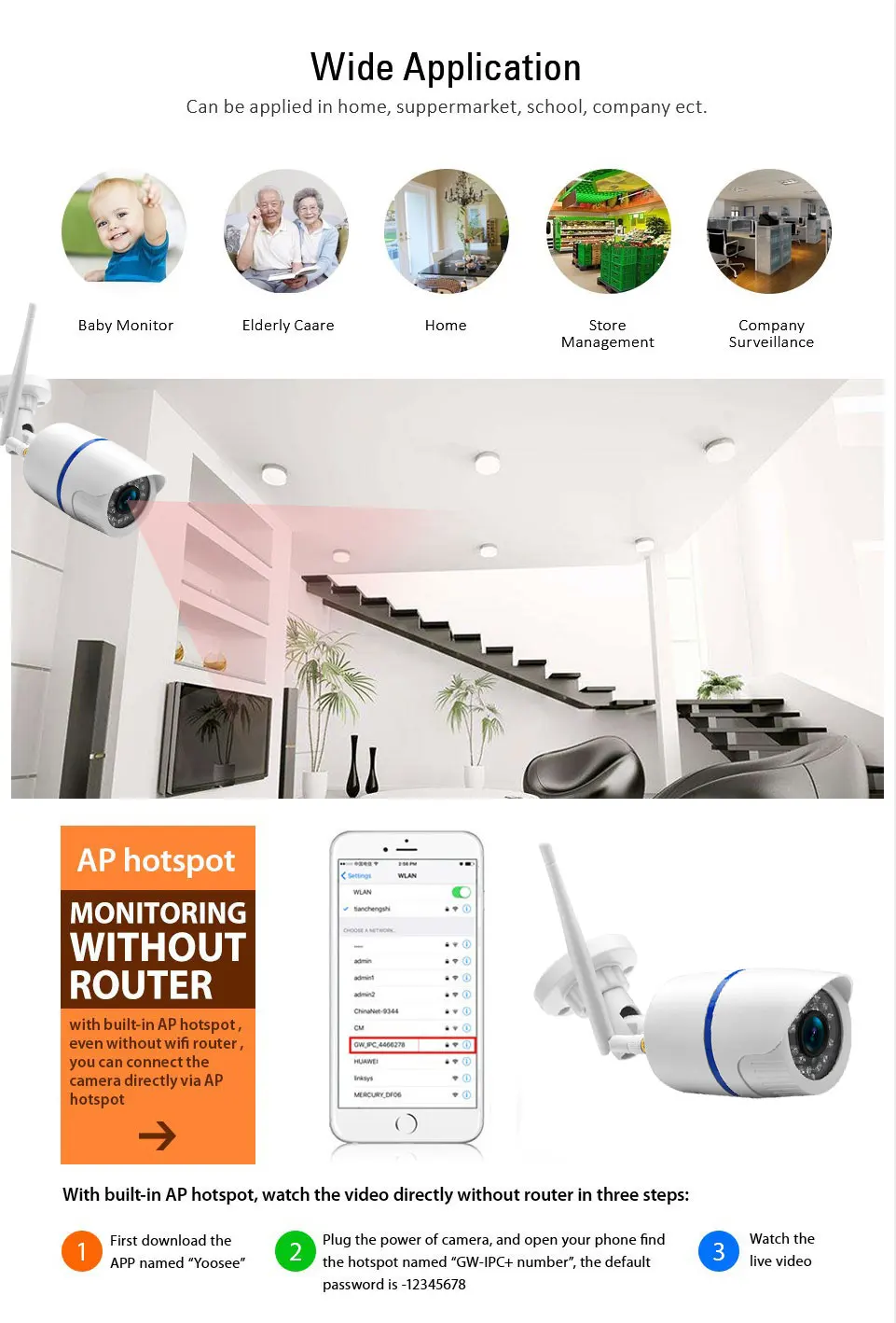IP Камера 720 P/960 P/1080 P Wi-Fi yoosee Открытый безопасности Беспроводной видеонаблюдения Водонепроницаемый Камера Поддержка SD карты до 64 ГБ