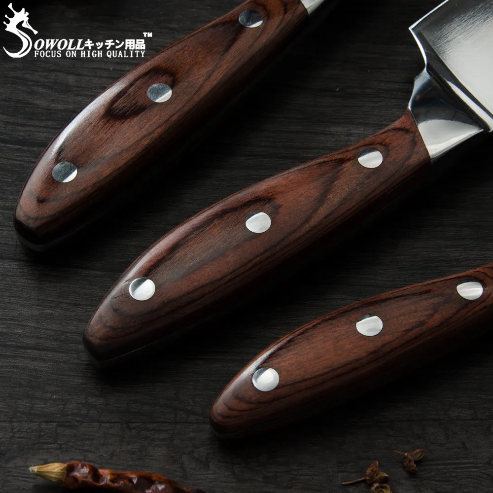 SOWOLL Stainless Steel Knife Kitchen Chef's Knife High Carbon Gyutou Nakiri Santoku Utility Knives Triple-Riveted Handle Tools