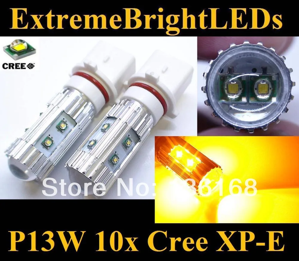 Бесплатная доставка два Янтарный оранжевый Canbus 50 Вт P13W 10x Cree XP-E ЧИПАМИ