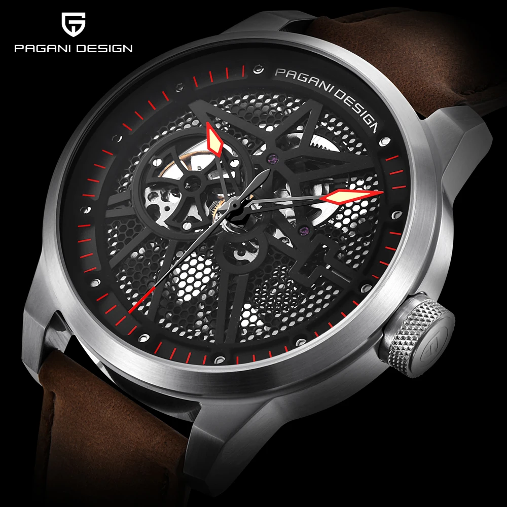 PAGANI Дизайн бренд класса люкс полые автоматические Mechanica lWatch для мужчин Классический Скелет Водонепроницаемый 30 м натуральная кожа часы saat