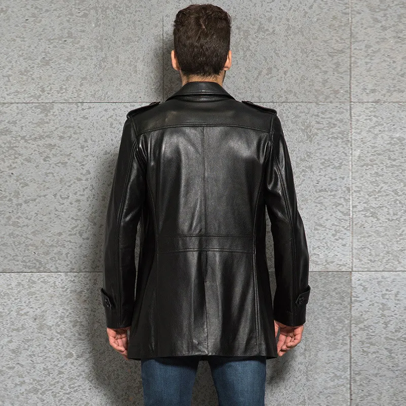 Pudi мужская куртка из натуральной кожи овчины черная осенне зимняя кожаная пальто