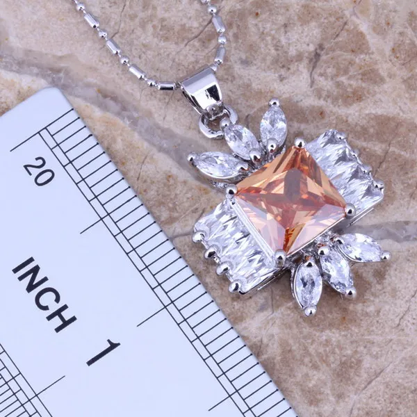 Набор необычных ювелирных изделий цвета шампань морганит белый CZ посеребренный