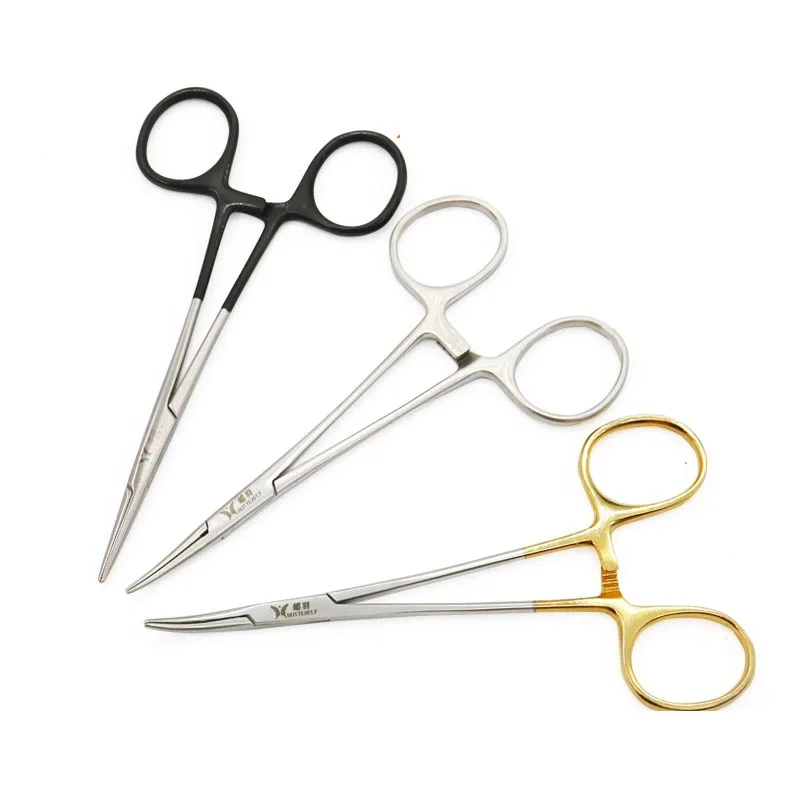 

Stainless steel 12.5cm mosquito hemostat vascular clamp double eyelid hemostatic forceps straight elbow full teeth