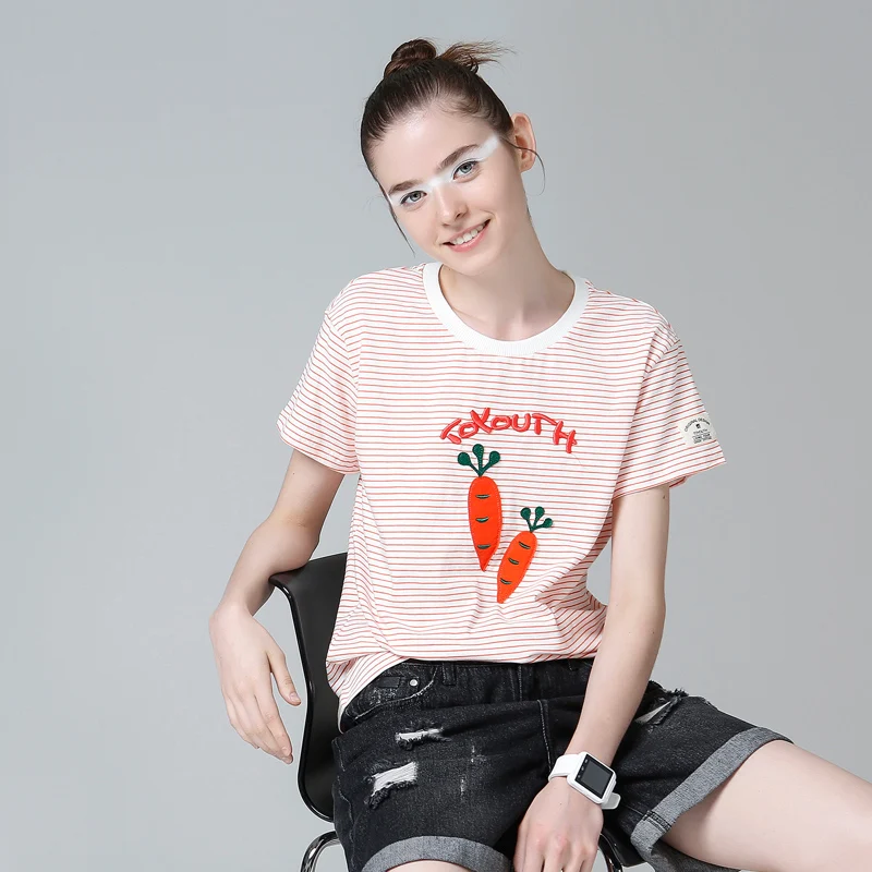 Женская хлопковая Футболка с принтом Toyouth футболка в полоску коротким рукавом и