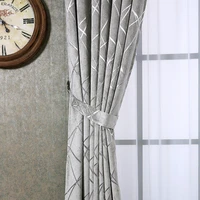 chenille jacquard silver curtains for living room modern luxury blind fabric grey geometric lines drape bedroom window treatment