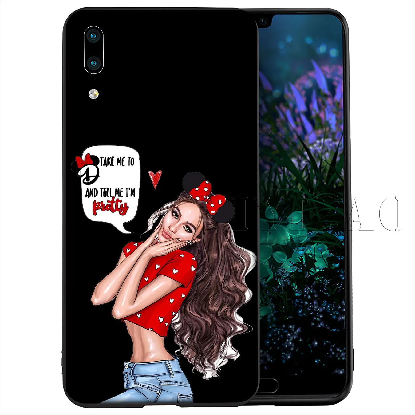 IYICAO Black Brown Hair Baby Mom Girl Queen Soft Case for Huawei Y9 Y7 Y6 Prime 2019 Honor 20 8C 8X 8 9 9X 10 Lite 7C 7X 7A Pro |