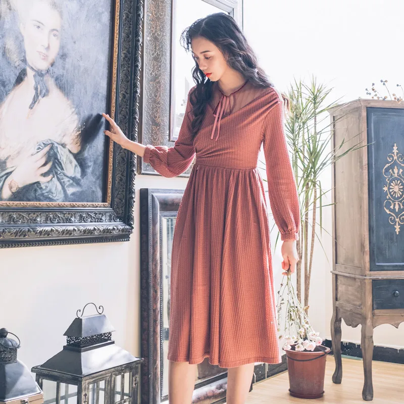 Женское элегантное платье из сетчатой ткани французское винтажное Осень-зима 2019