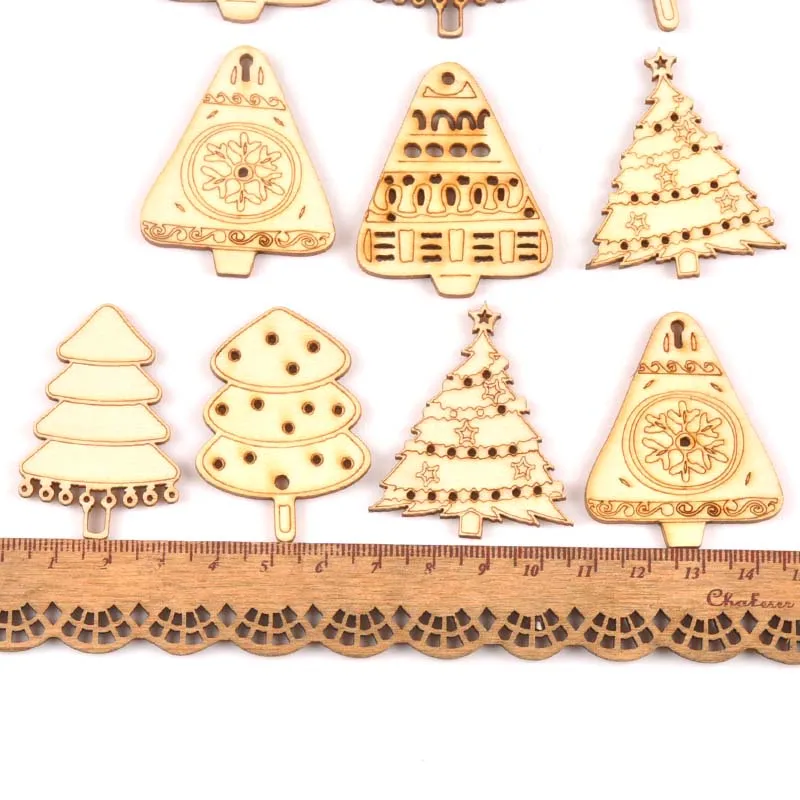 10pcs Natural Christmas tree pattern wood Scrapbooking Carft for Kid painting diy accessories home decor 30-45mm MT2126 | Дом и сад