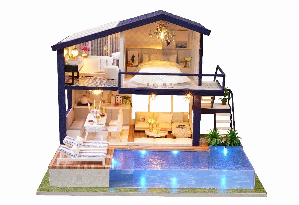 Большой 3D DIY Кукольный дом Миниатюрный с мебели кукольный дом вилла модель с музыкальный набор деревянные игрушки-время квартиры